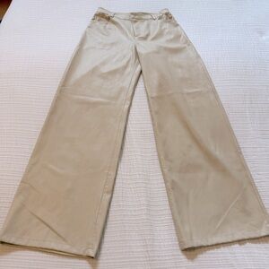 Zara Vegan Leather Beige Wide-Leg Trousers. Size 6